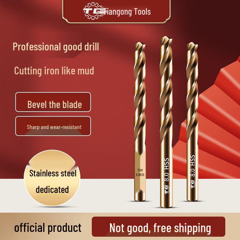 Tiangong 6542 High-Speed Steel Twist Drill, High-Hardness, Stainless Steel Straight Handle Drill