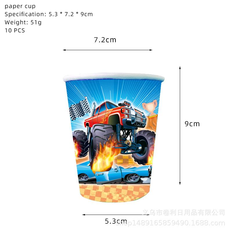 Bigfoot Theme Party Monster Truck Flag Tablecloth Paper Plate Hanging Spin Decoration Children'S Birthday Decoration Supplies