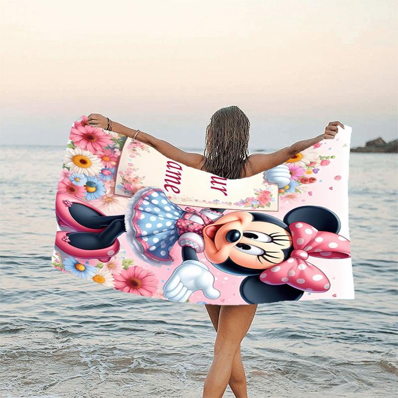 1pc Minnie5 Beach Towel with Custom Name, Beach/Swimming/Bath/Picnic/Camping Towel, Suitable for Seaside Beaches