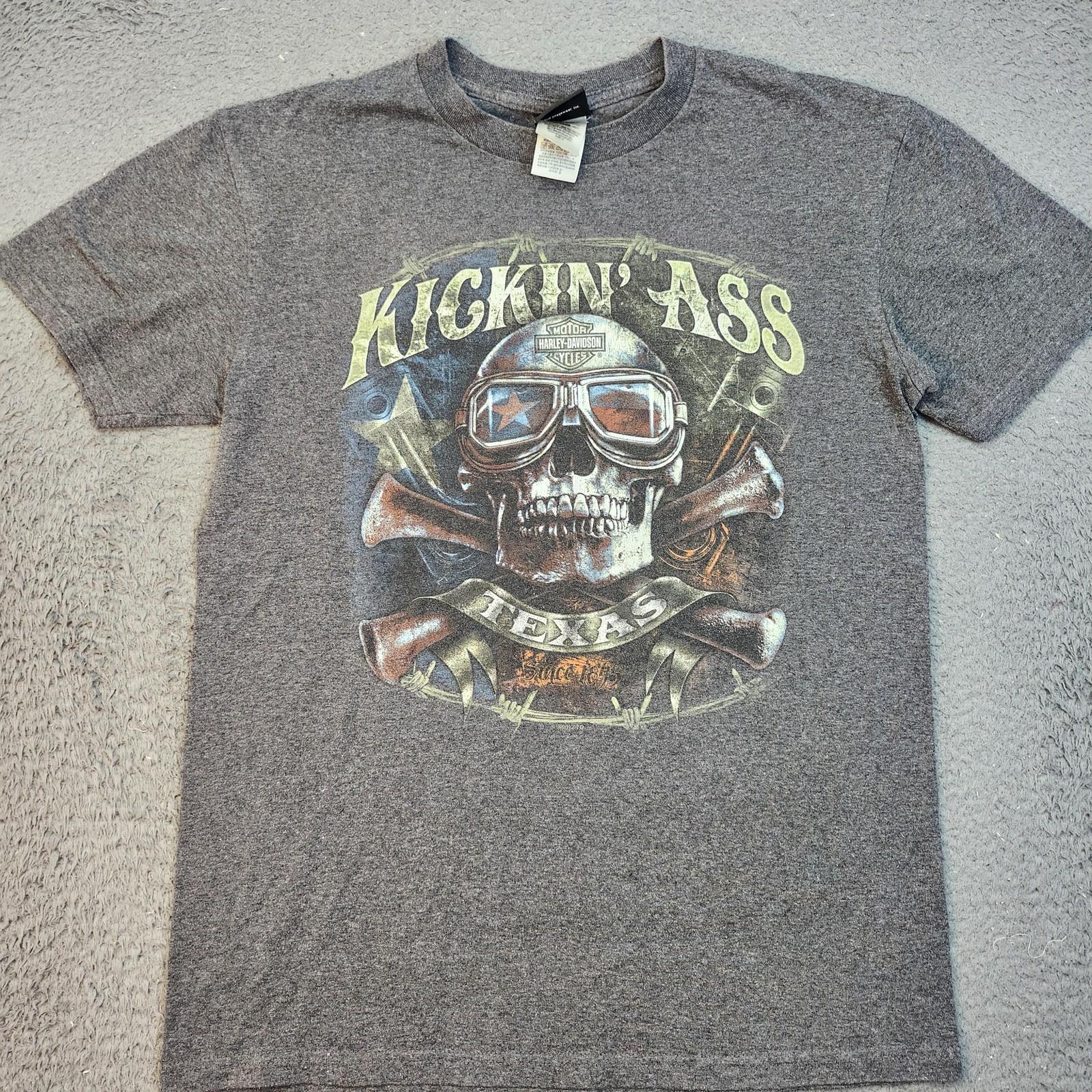 Harley-Davidson Shirt Mens Medium Gray Republic Texas Kickin Ass Skull Tee Moto Unisex T-Shirt XL