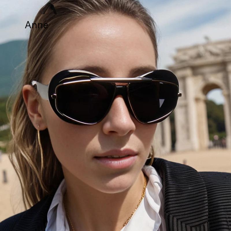 Y2K Oversized Cat Eye Women Fashion Sunglasses Retro Unique Lens Amber Shades UV400 Men Punk Sun Glasses óculos gafas de sol