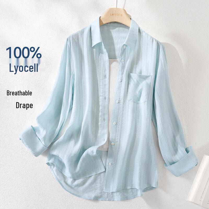 IHIMI Women s Lyocell Striped Long-Sleeve Relaxed Shirt 2XL