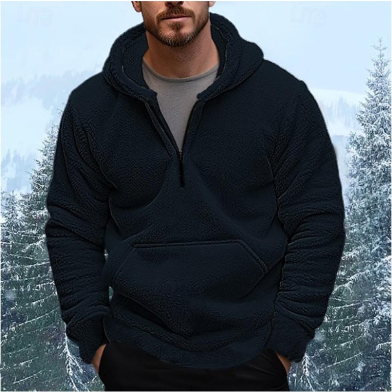 Autumn Winter Men's Casual Hooded Sweater Coral Velvet Fashion Loose Warm Pullover Jacket Warmth Heat Comfortable Fit Skin-friendly Breathable Tops