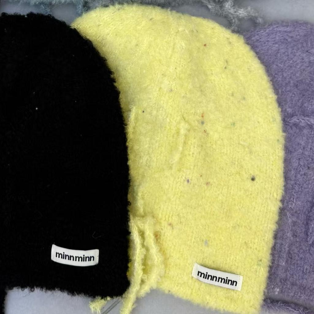Curling lazy wind outdoor drawstring stacking hat knitted wool pullover hat neat solid color ear protection cold hat bag head