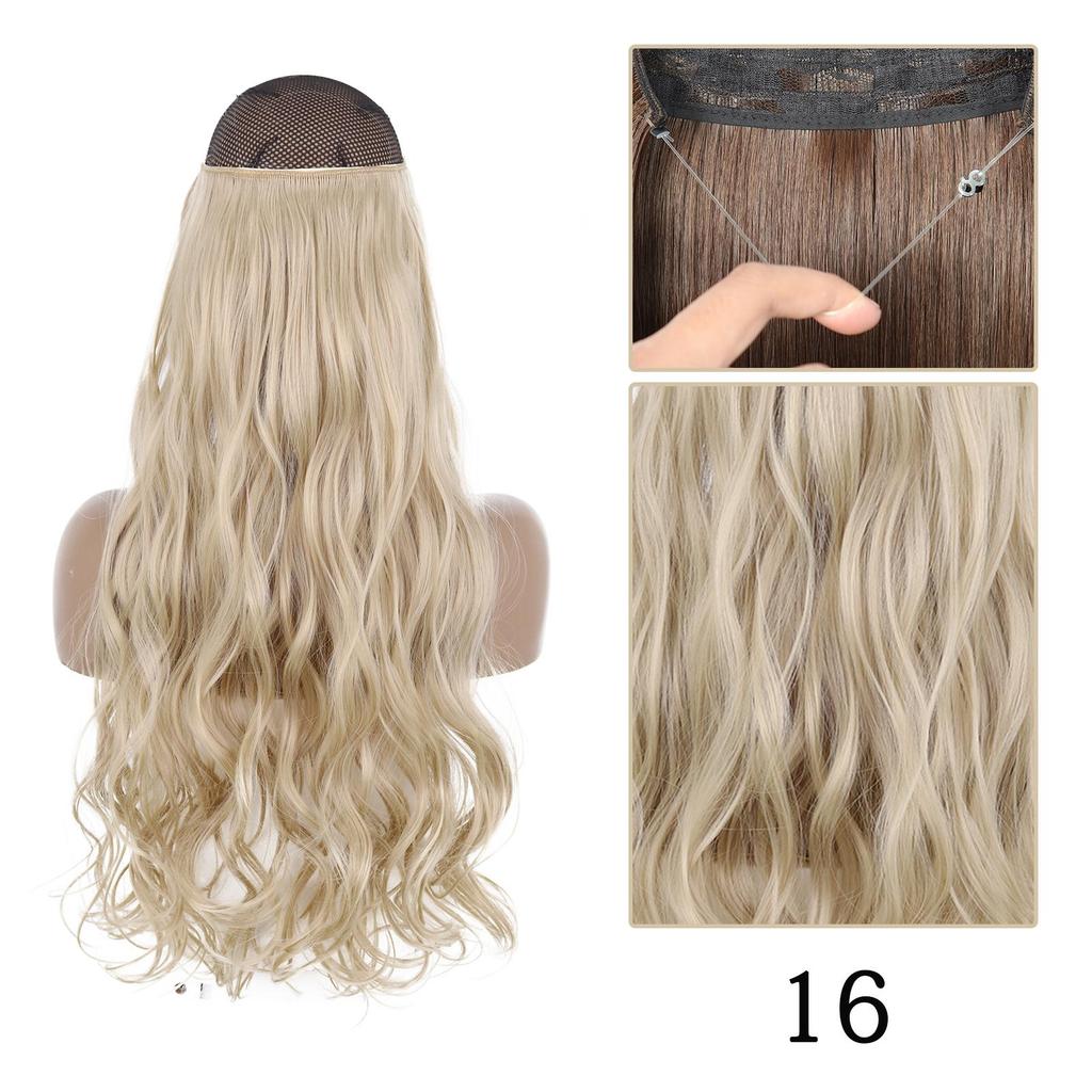 Long Wavy No Clip Hair Extensions Natural Black Brown Invisible Adjustable Synthetic Fiber Hairpiece for Women