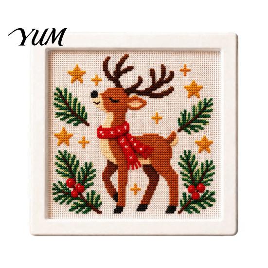 Regalo de Navidad Hecho a Mano Kit DIY de Punto de Cruz, Patrones Navideños de Papá Noel Muñeco de Nieve Reno, Kit de Manualidades de Costura para Principiantes con Temática para Adultos