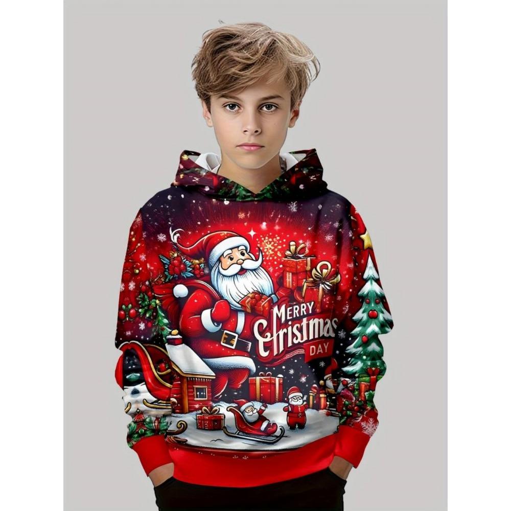 

Рождественская детская толстовка Санта Клаус Мультяшный 3D принт Длинный рукав Одежда для мальчиков Праздничная мода Свитшот Пуловер Детские топы 160