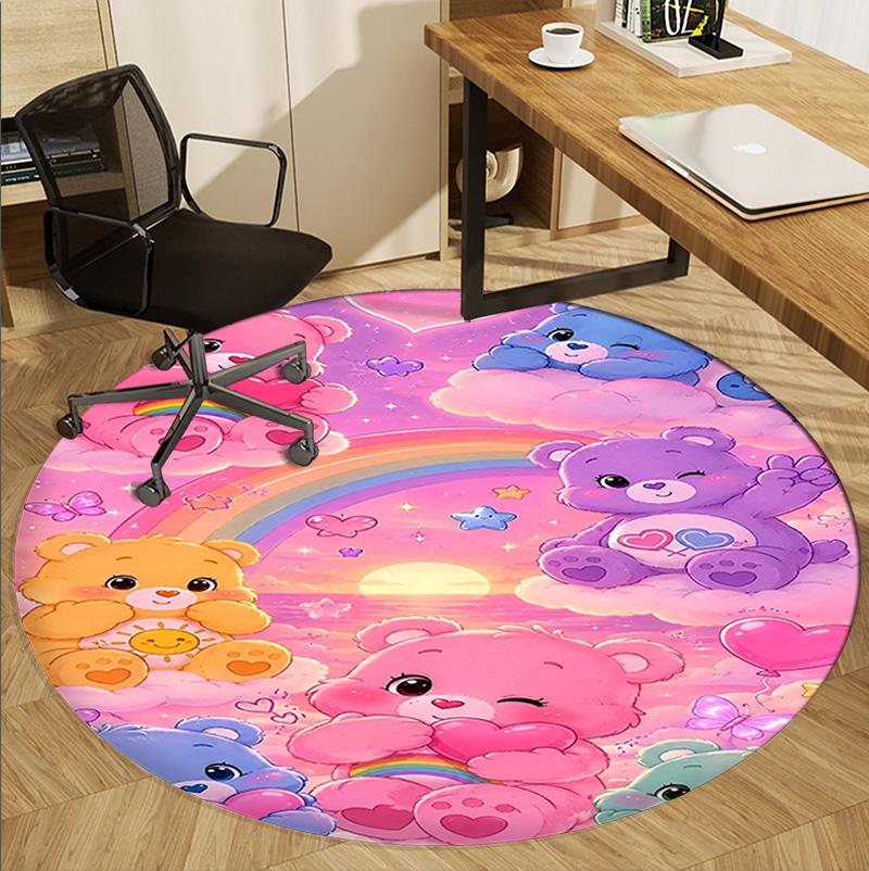 Care Bears Pattern Round Rug, Indoor/Outdoor Mat, for Picnic, Gameroom, Bedroom, Office, Living Room, Home Decor Carpet, Birthday Gift