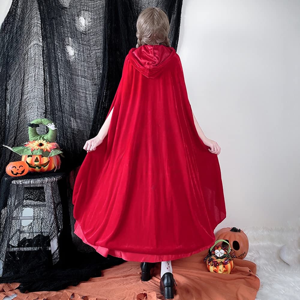 Longpen Lolita Dress, Little Red Riding Hood with Cape, Women's, Adult, Red, Alice, Halloween, Maid Outfit, Gothic, Cosplay, Romantic, Christmas, Part