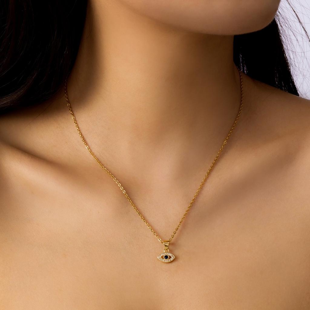 Stainless Steel Turkish Blue Evil Eye Pendant Necklace For Women Men Minimalist Zircon Demon Eye Choker Lucky Aesthetic Jewelry