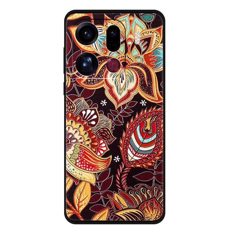 3D Flowers Case For Oppo Find X9 Pro 5G Case Emboss Relief Floral Black Silicone Soft Back Cover For Oppo Find X9 Pro Case Funda