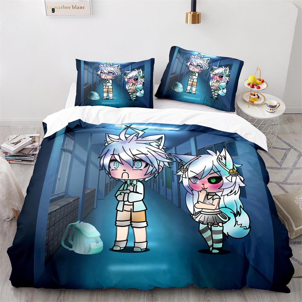 Gacha Life Academia Anime Duvet Cover Set with Pillow Covers Polyester Teens Kids Bedding Set Full Queen King Size Bed Linen