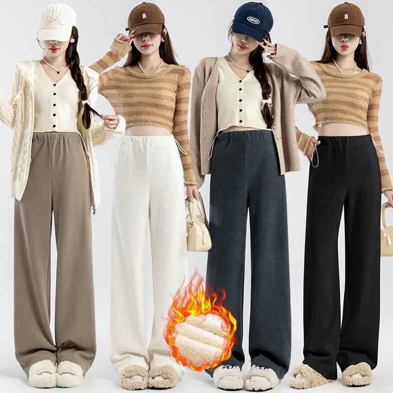 #-3 New maternity wide-leg pants drawstring arctic velvet straight-leg pants loose casual trousers for outer wear