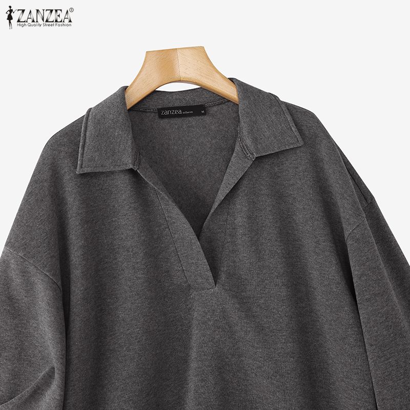 ZANZEA Women Casual Turn Down Collar Loose Long Sleeve Autumn Tee Tops