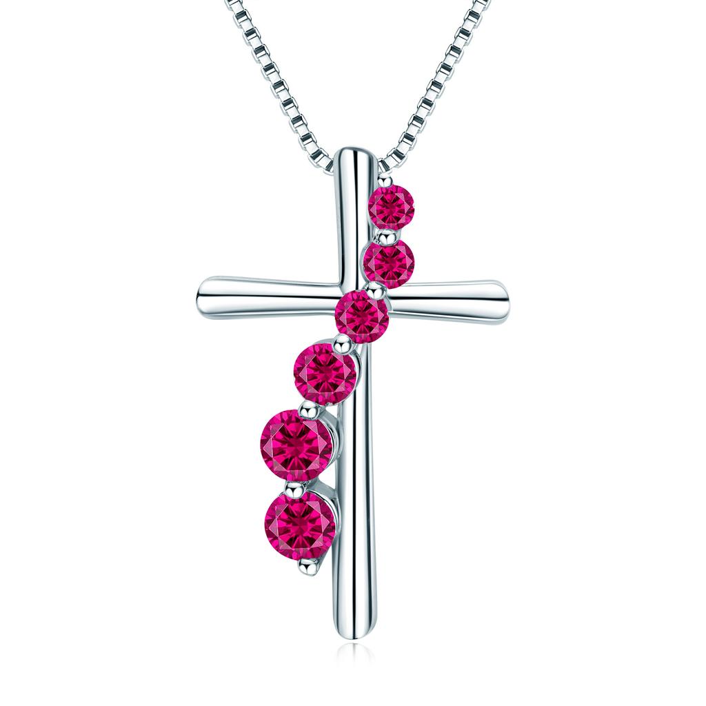S925 Sterling Silver Women's Necklace Trendy Zircon Cross Pendant Birthday Gift European American