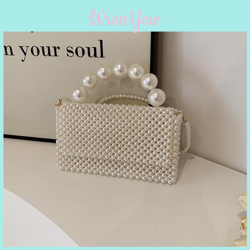 Lady Handwoven Purse With Pearl Embellishments For Daily Casual Use
