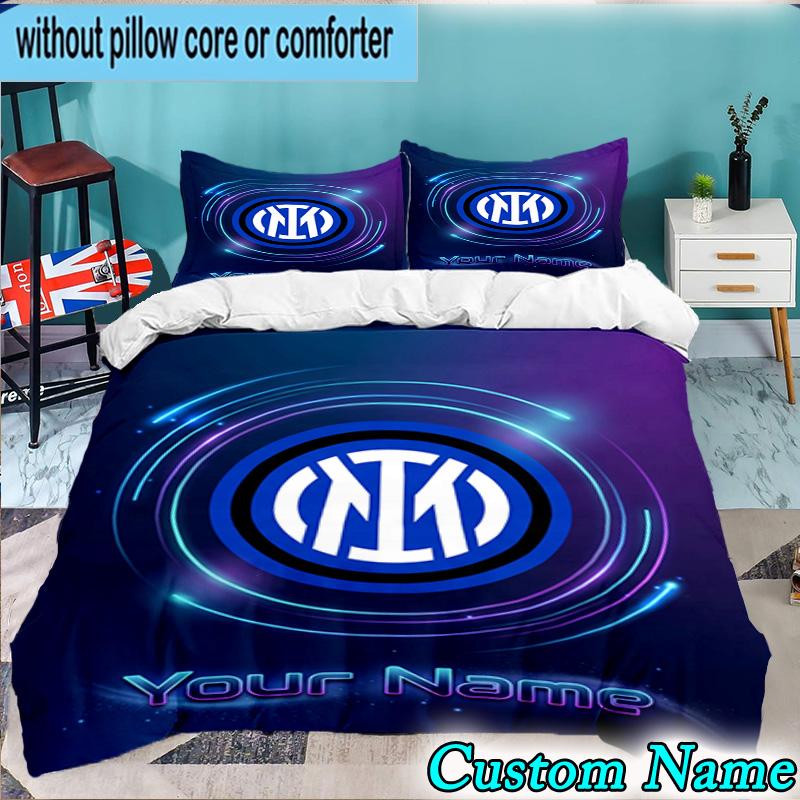 Custom Name Inter Milan Crest 3PCS Bedding Set For Bedroom Dormitory,Including 1pc Duvet Cover And 2pcs Pillowcases Large size Fan gift