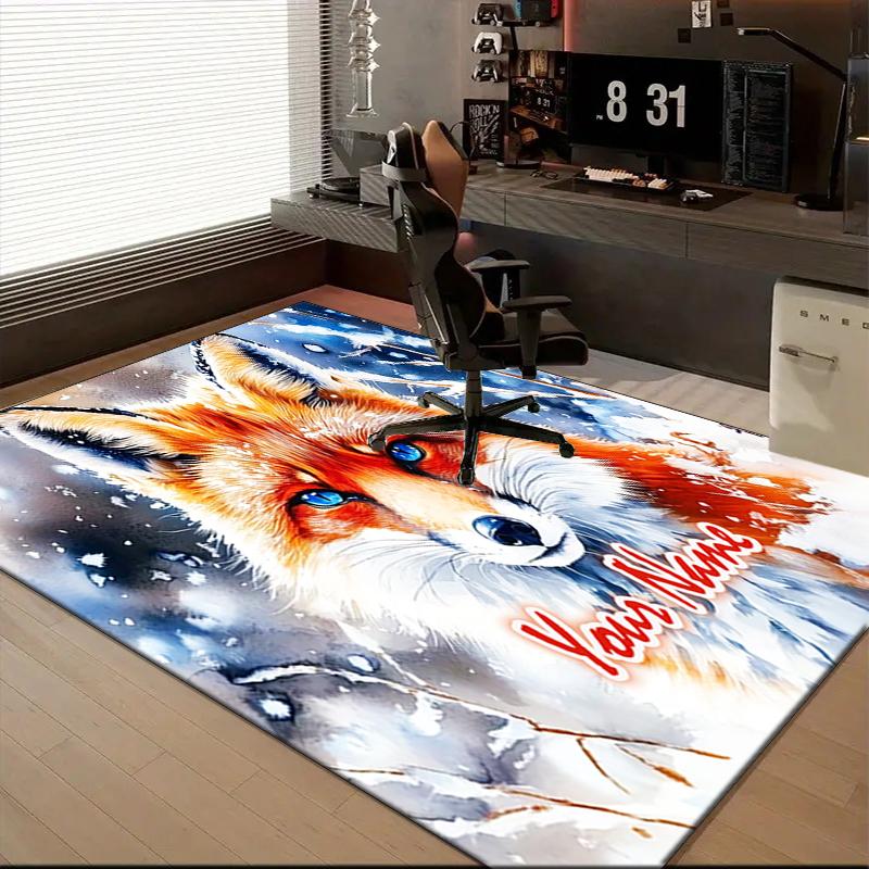 1PC Custom Name Winter Fox Portrait Theme Floor Mat Ideal for Living Room, Game Rooms, Office, Bedroom Floor Mat Design