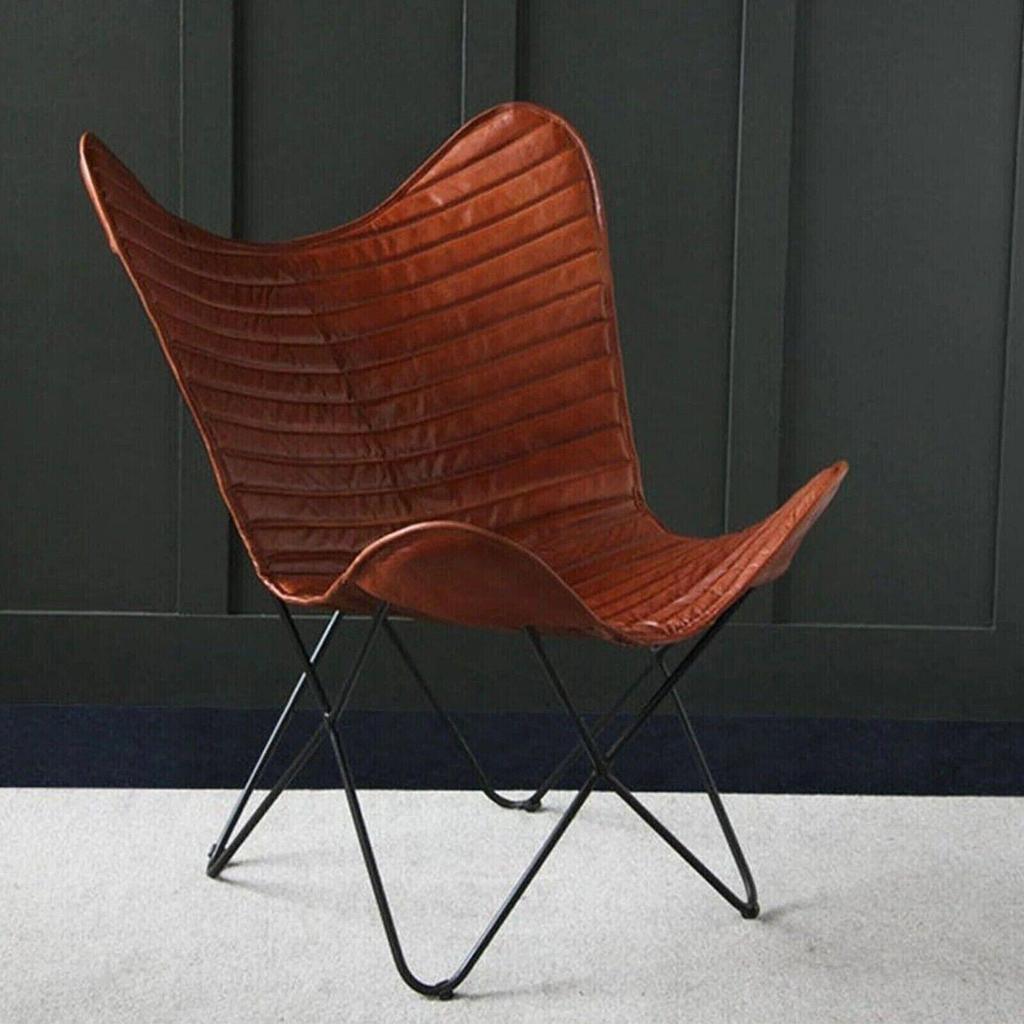 Vintage Leather Relax Butterfly Chair Living Room Handmade Brown Tan Chair Cover