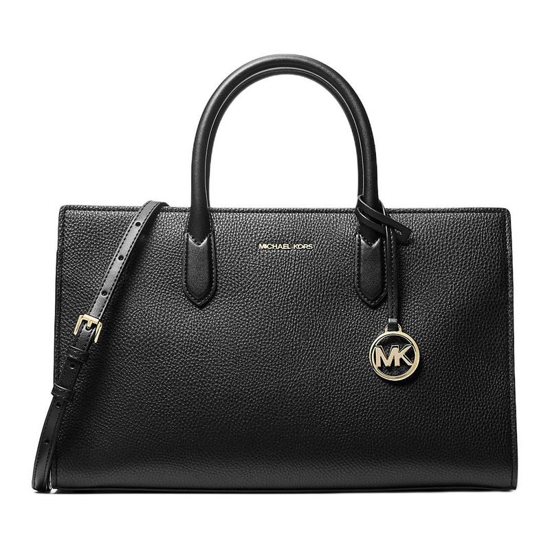 Michael Kors Scarlett Metal Hardware Grained Textured Tote Leather Handbag Medium Women's Black