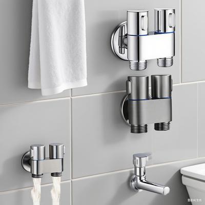 Bathroom Double Outlet Angle Valve Wall-Mounted Toilet Inlet Valve Washing Machine Faucet Water Stop Quick Opening Angle Valve