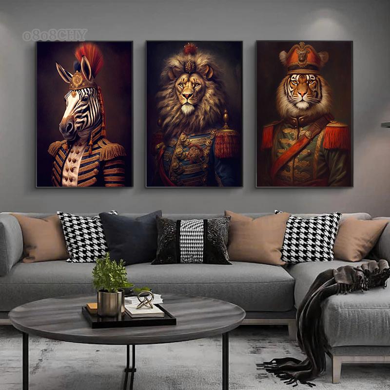 Noble Animals Deer Lion Portrait Vintage Art Posters Canvas Prints Art Paintings Cool Animal Wall Art Pictures Living Room Decor