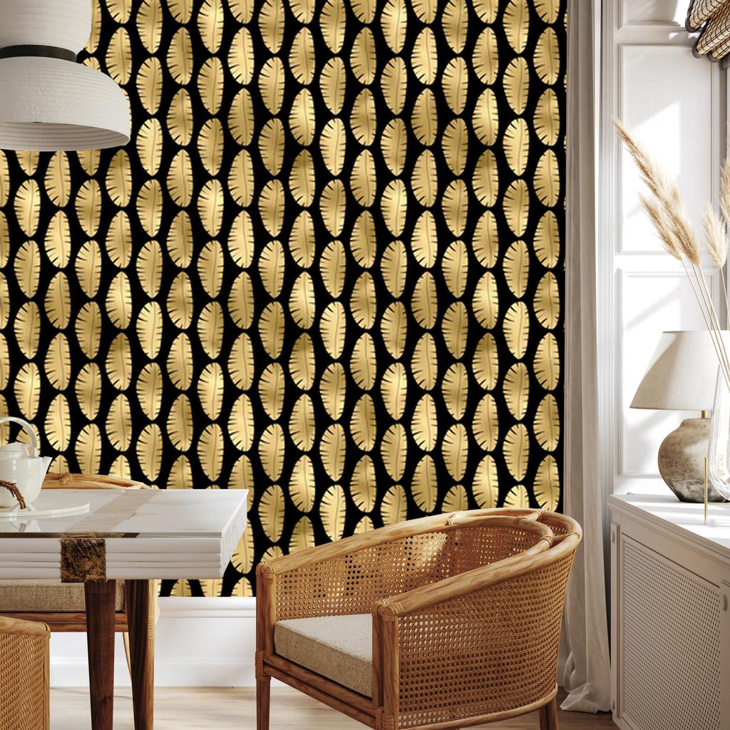 Black and Gold Tropical Gold and Black Pattern Wallpaper 50x1000