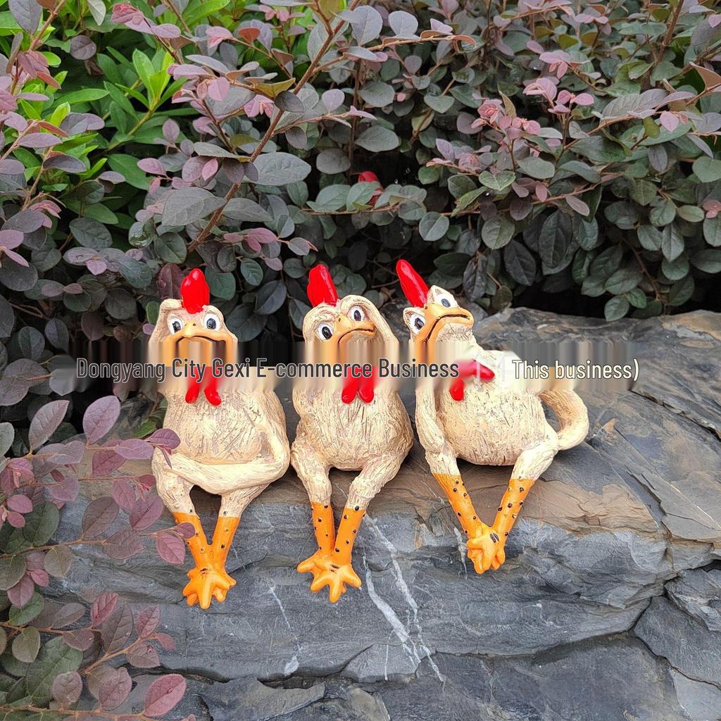 Dazed Chicken Trio Easter Statues - Resin Yard Decorations