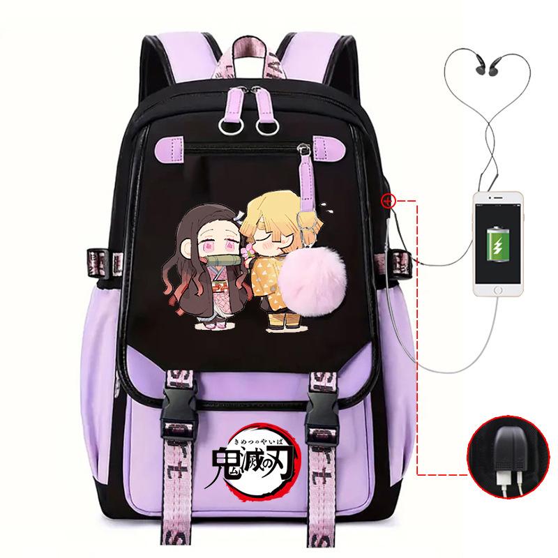Ghost Annihilation Blade Grade 3-6 Junior High School Student High School Student School Bag Strap USB Multifunctional Backpack
