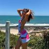 Summer Vacation Printed Slim Women's Suit Fashion Backless Hollow Lace Up Beach Outfit Sexy Asymmetrical Top with Mini Skirt Set