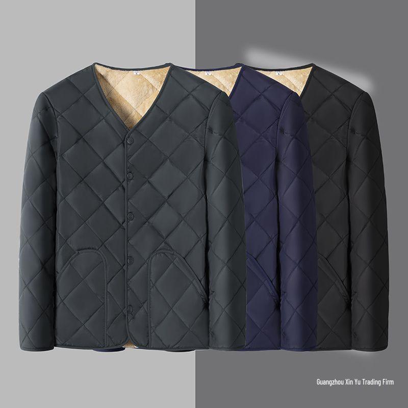 Men's Thickened Velvet-Lined Cotton Jacket for Cold Protection - Winter Warmth, Middle-Aged & Elderly Dad's Style