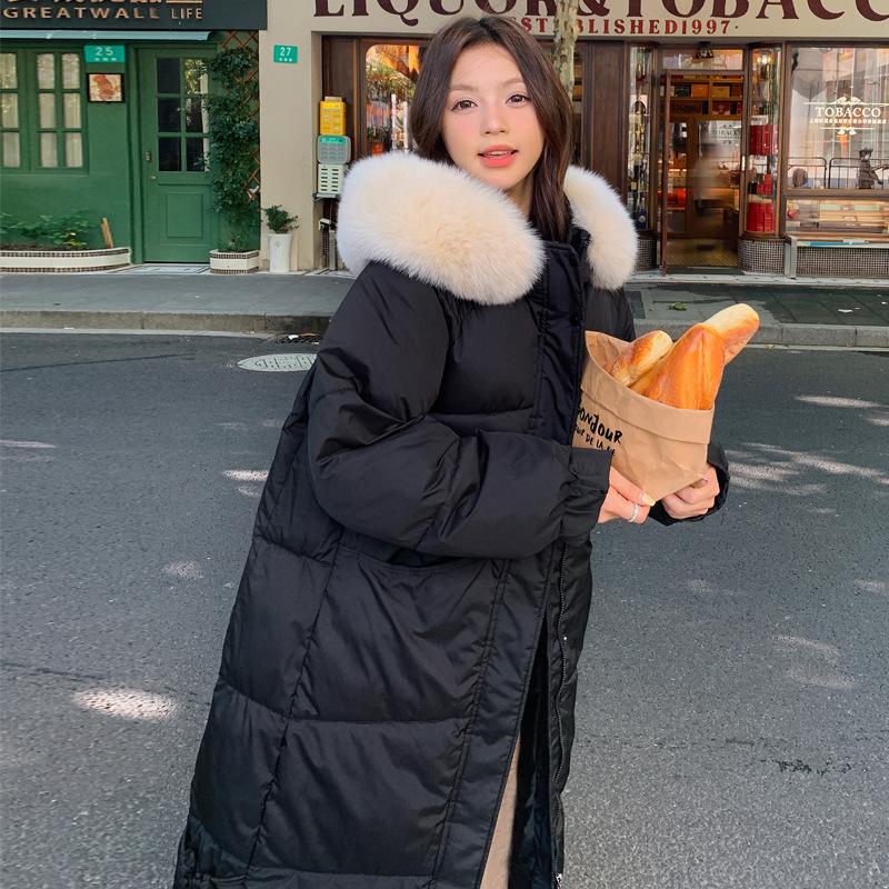 

Хлопковая одежда женская зимняя новая средней длины и длинная высококачественная свободная утолщенная ниже колена хлопковая куртка теплая куртка M чёрный