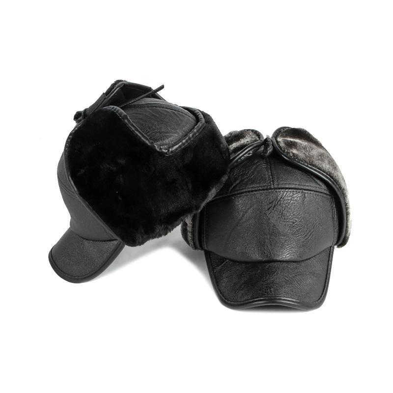 Middle-aged Elderly Cap Men's Autumn Winter Ear Protection Warm Cap Cap Cap Pu Leather Plush Baseball Cap Lei Feng Cap
