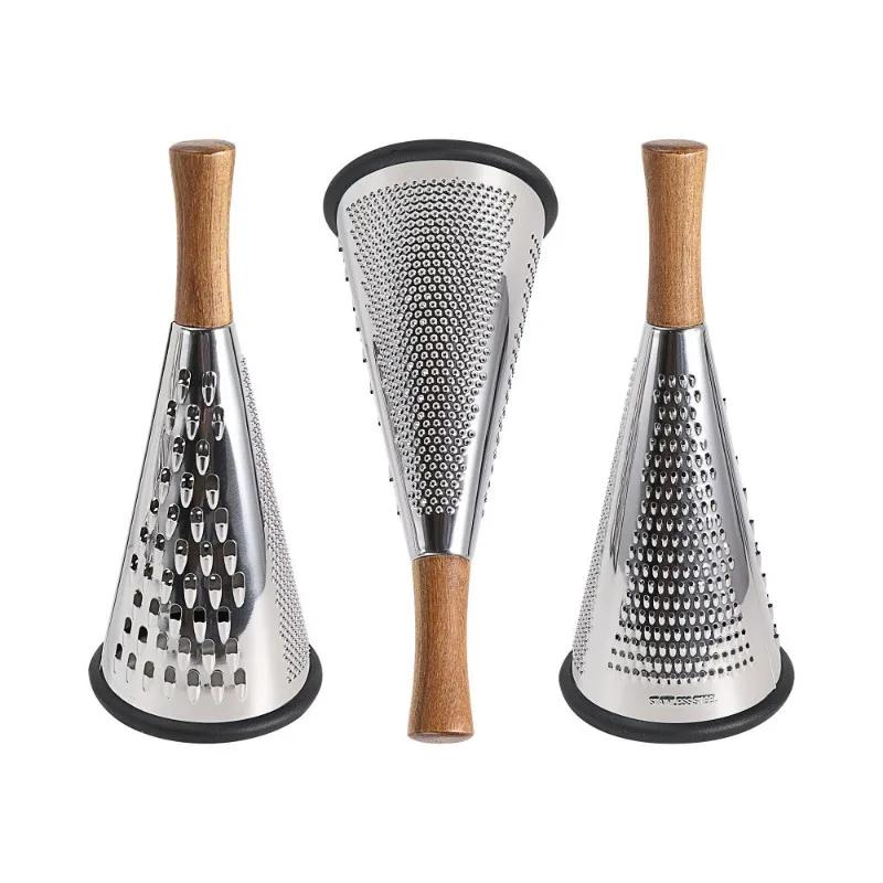 Vertical Stainless Steel Tri-Plane Vegetable Grater Cheese Shredder Wooden Handle Multi-function Fruit Peeler