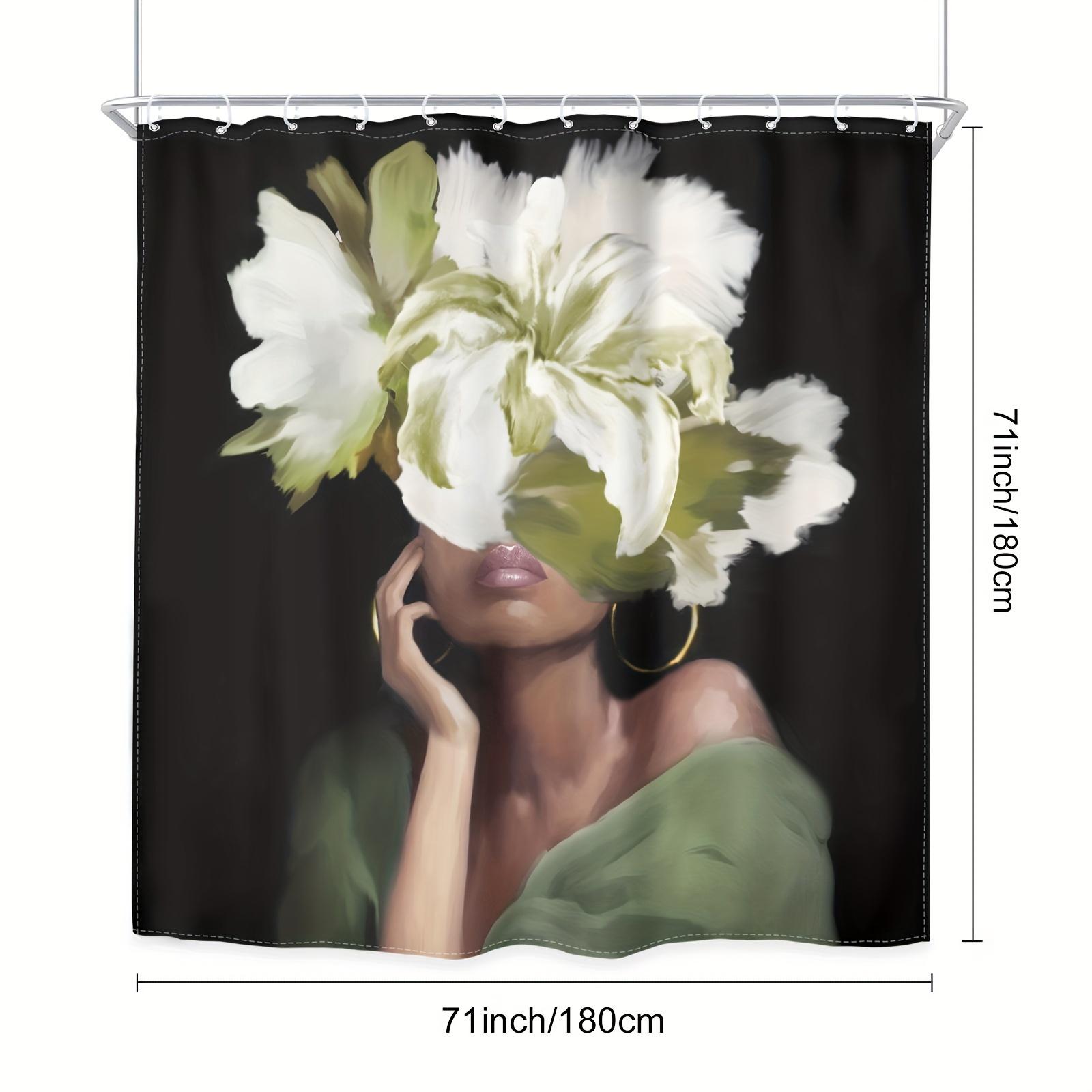 

Black Flower Set , African American Vintage, Waterproof Curtain, 12 Hooks, Home Decor W60H190(CM)-1 Pcs