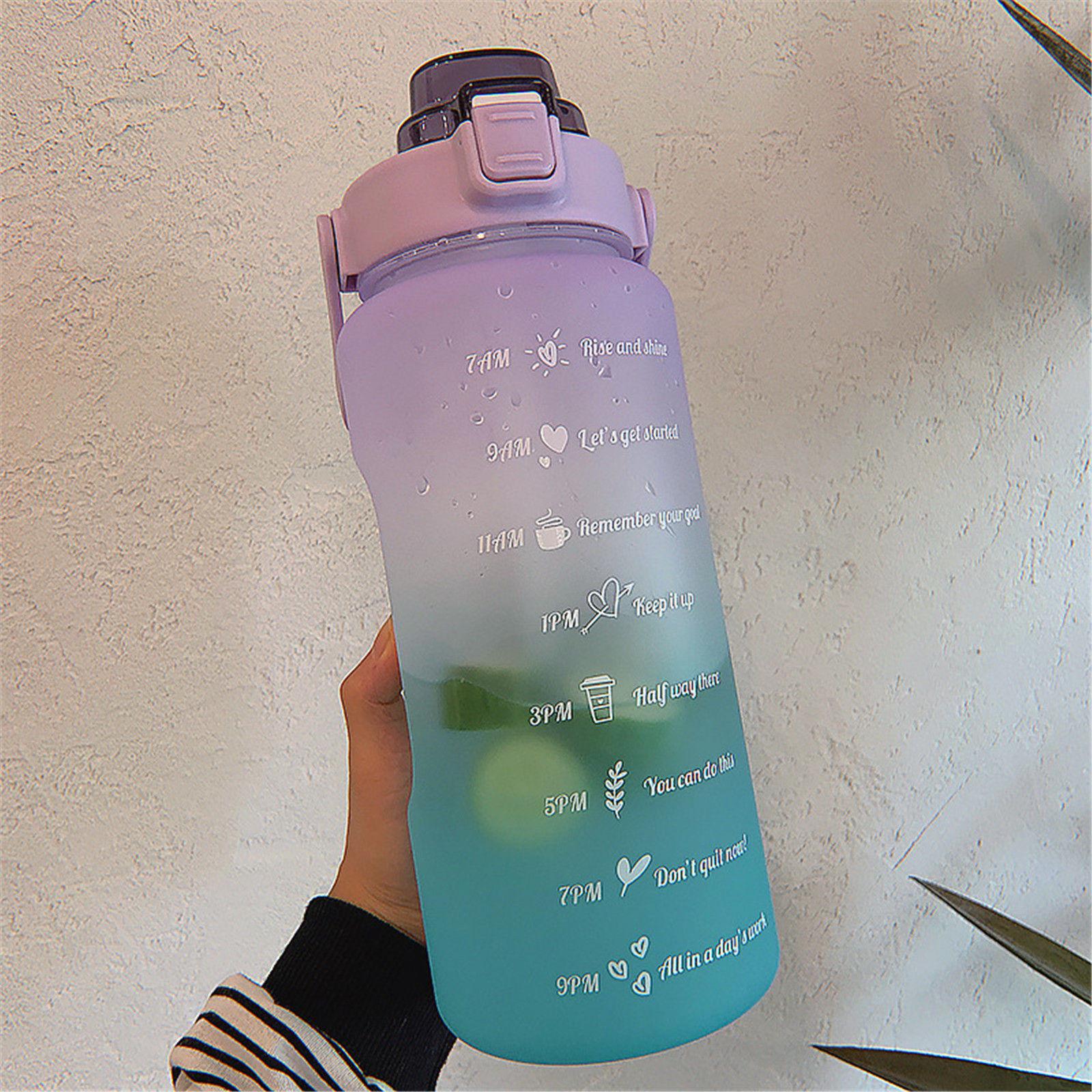 

2L Sports Straw Water Bottle With Stickers Portable Large Capacity Fitness Bike Cup Summer Ice Cold Water Jug With Time фиолетовый