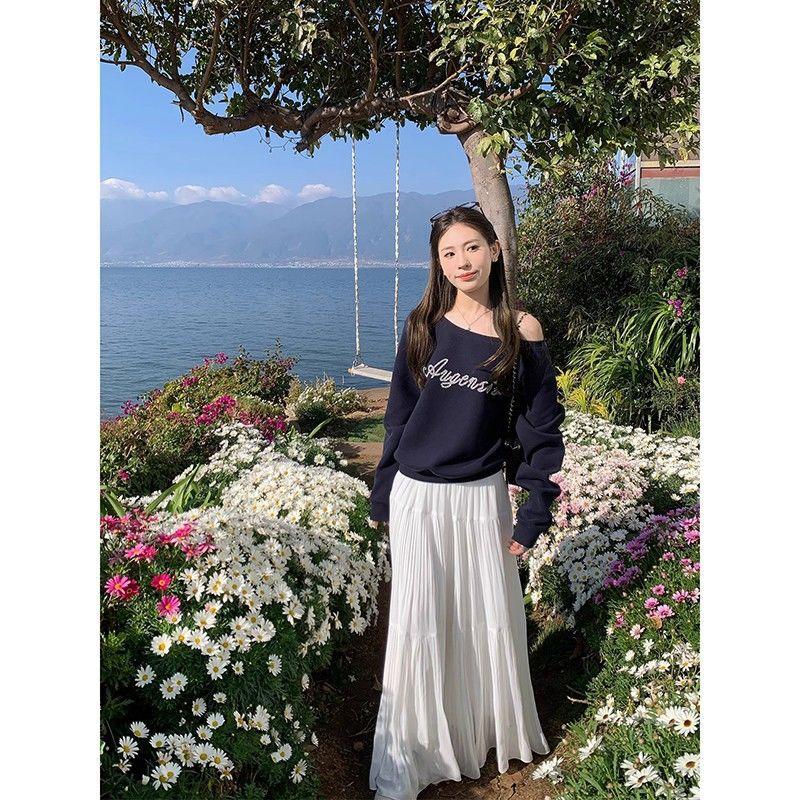 Purple Gentle Style Sweet Pleated Tulle Skirt Skirt Springtime and Summer Loose Draping Large Hem Skirt A-line Skirt Long Skirt