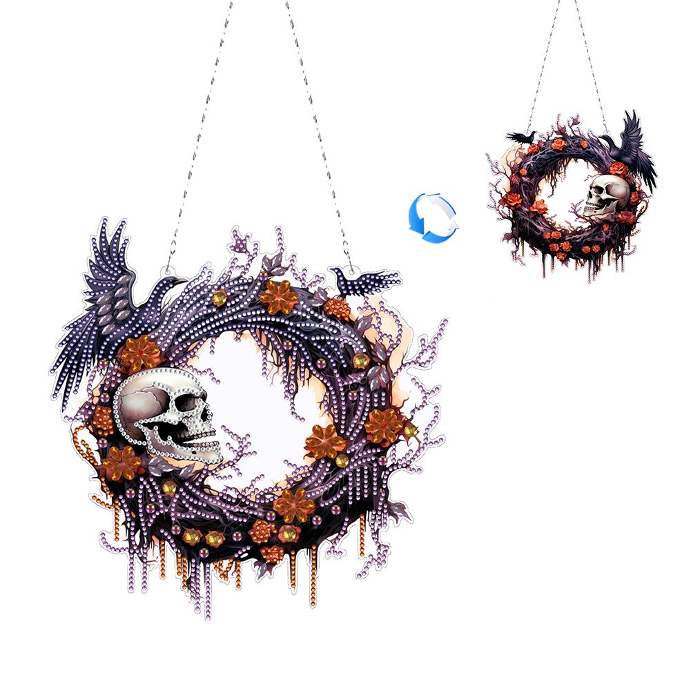 Halloween Skeleton Rhinestone Diamond Art Pendants Diamond Painting Wreath Decor DIY Diamond Garland Pendant Kit for Wall Window