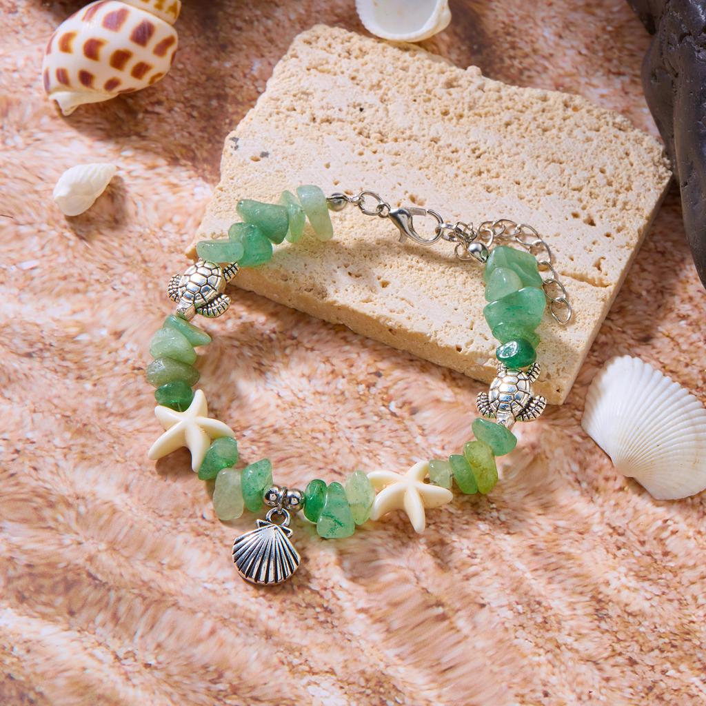 Bohemian Crystal Natural Stone Shell Bracelet Painted Shell Starfish Anklet Beaded Bracelet For Women Beach Jewelry Gifts