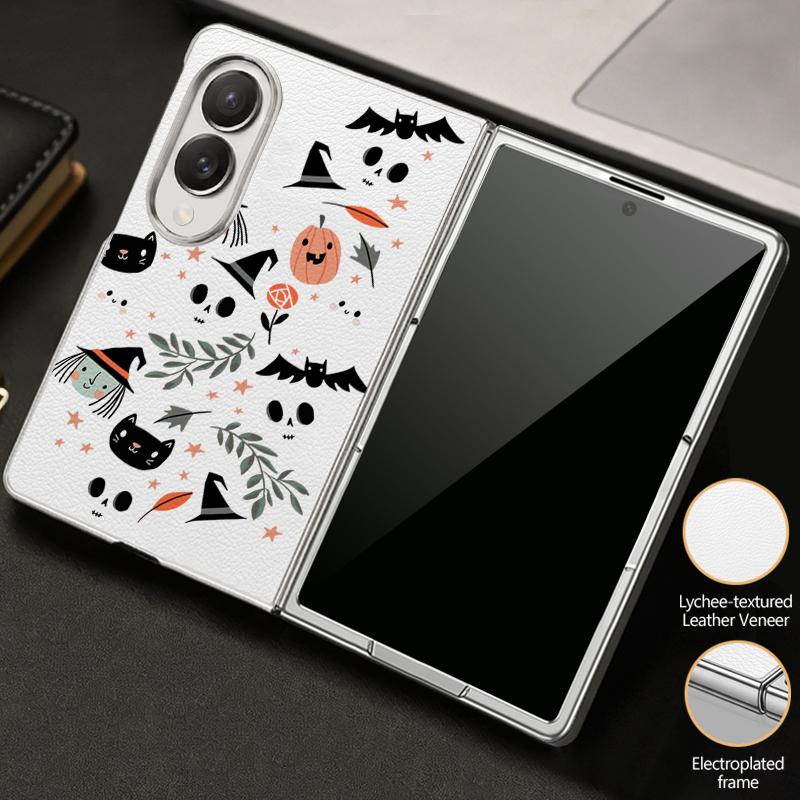 Halloween Ghost Pumpkin Case For Samsung Galaxy Z Fold 8 Ultra 7 6 5 4 Z Fold8 Fold7 Fold6 Fold5 Luxury Plating Leather Skin Phone Cover