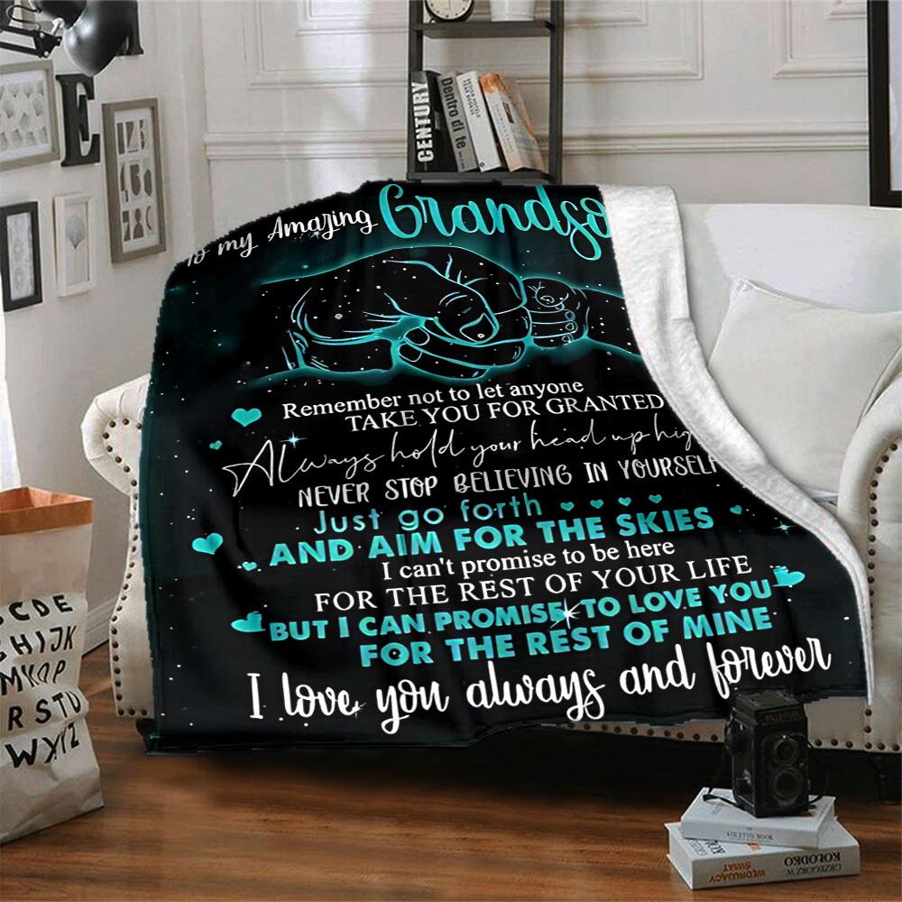 1pc To Grandson Envelope Gift Blanket, Lightweight Flannel Throw For Sofa, Bed, Travel, Camping, Livingroom, Office, Couch, Chair