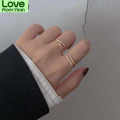 925 Sterling Silver Double Layer Cross Line Open Finger Rings For Women Gold Color Cz Geometric Adjustable Rings Jewelry S -R939