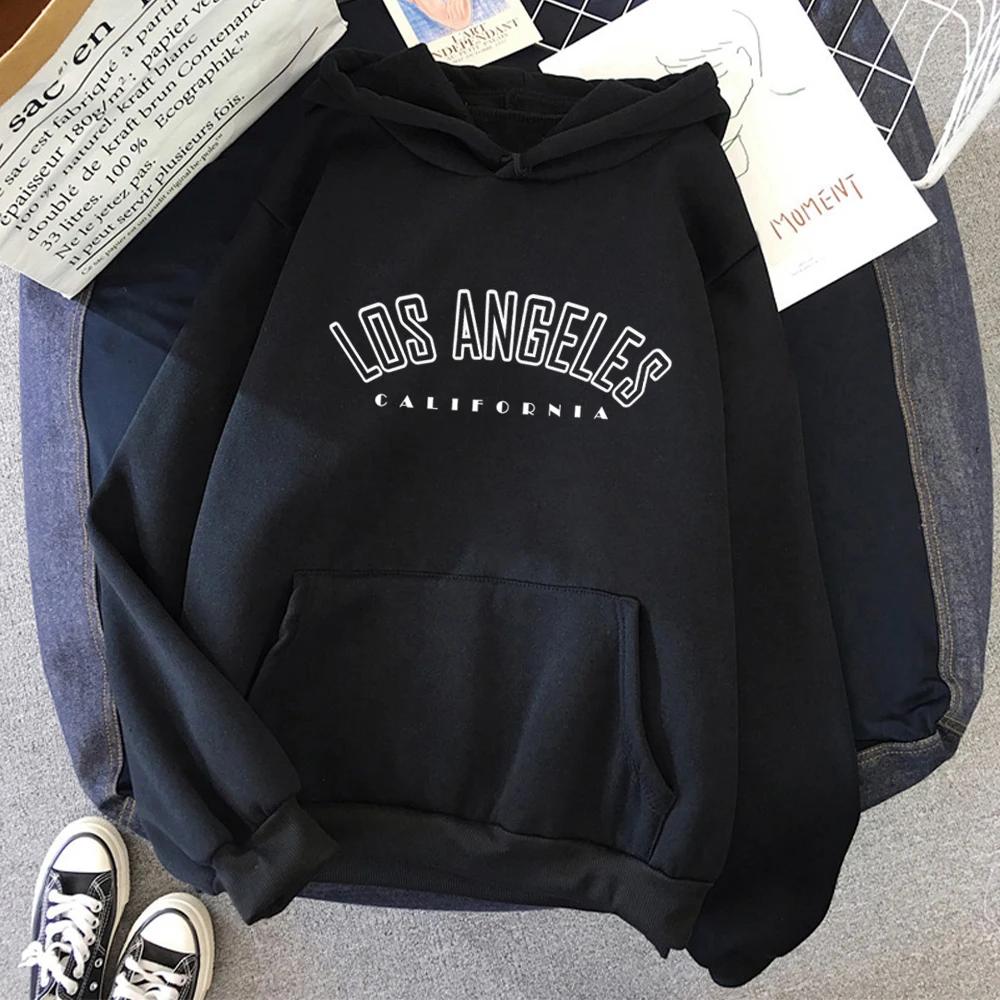 Los Angeles Hooded Sweatshirt with Letter Print, Men's and Women's Styles. Los Angeles Casual Hooded Sweatshirt, Fashionable.