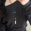 Waterdrop Shaped Necklace for Women and Girls, Simple Black Rope Adjustable Long Chain Fashion Accessory