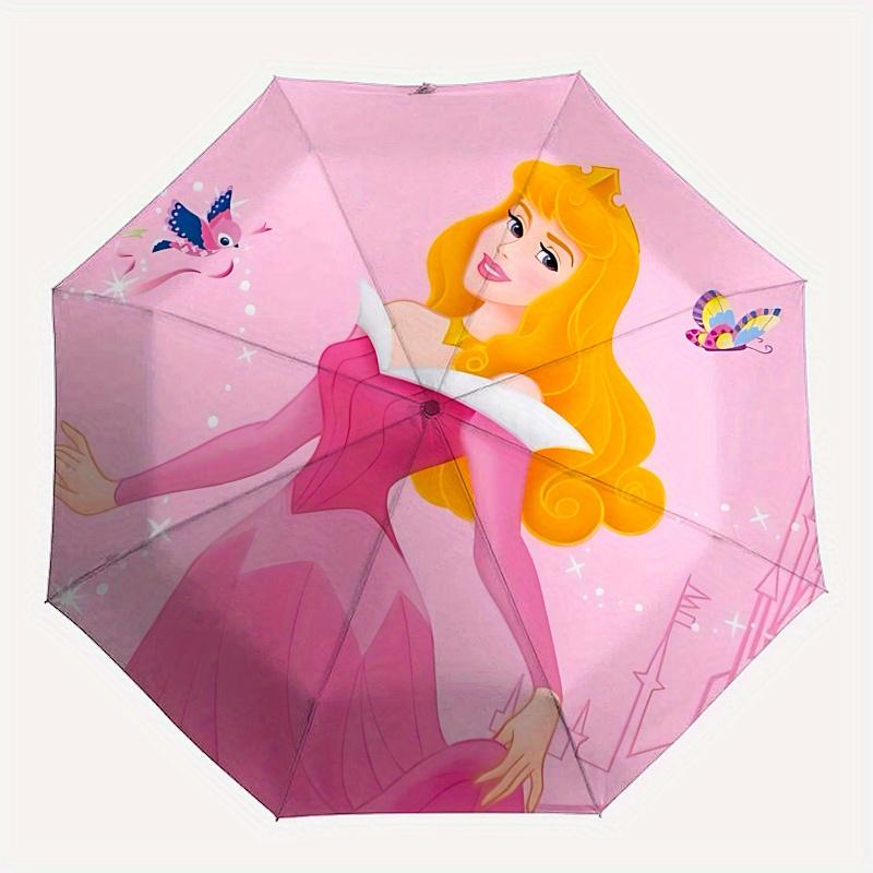 Princess Aurora, Butterflies Automatic Opening and Closing Umbrella - 8 Ribs Portable Folding Umbrella with Plastic Handle, Suitable for Lei