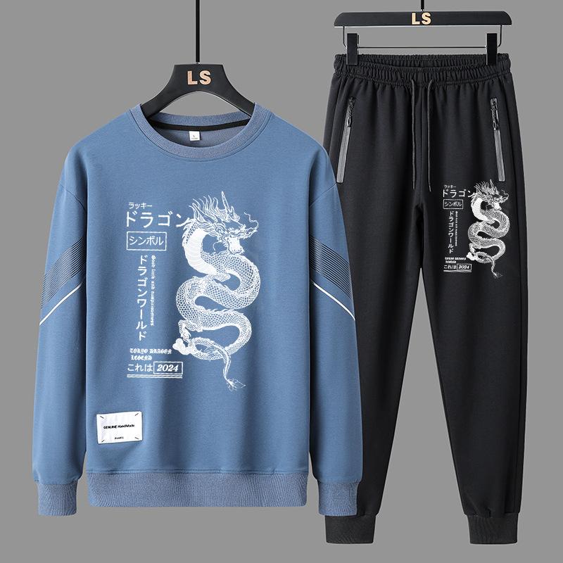 Spring and Autumn Men Tracksuit Casual Sportswear Couple Fashion Crewneck Hoodie Two-piece Set