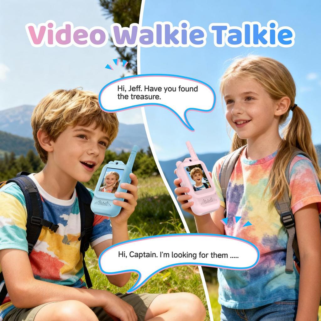 2PCS Kids Video Walkie Talkies USB Charging Indoor and Outdoor High Definition Intercom Children's Toys Birthday Gifts Ages 3-12