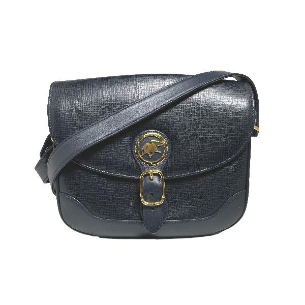 

HUNTING WORLD LogoPlate Shoulder Bag Cross body Navy Leather Women Used