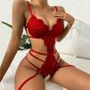 Lingerie Sexy Costume Female Crotchless Bodysuits Underwear Women Lace Sling Patchwork String Sheer Bra Set