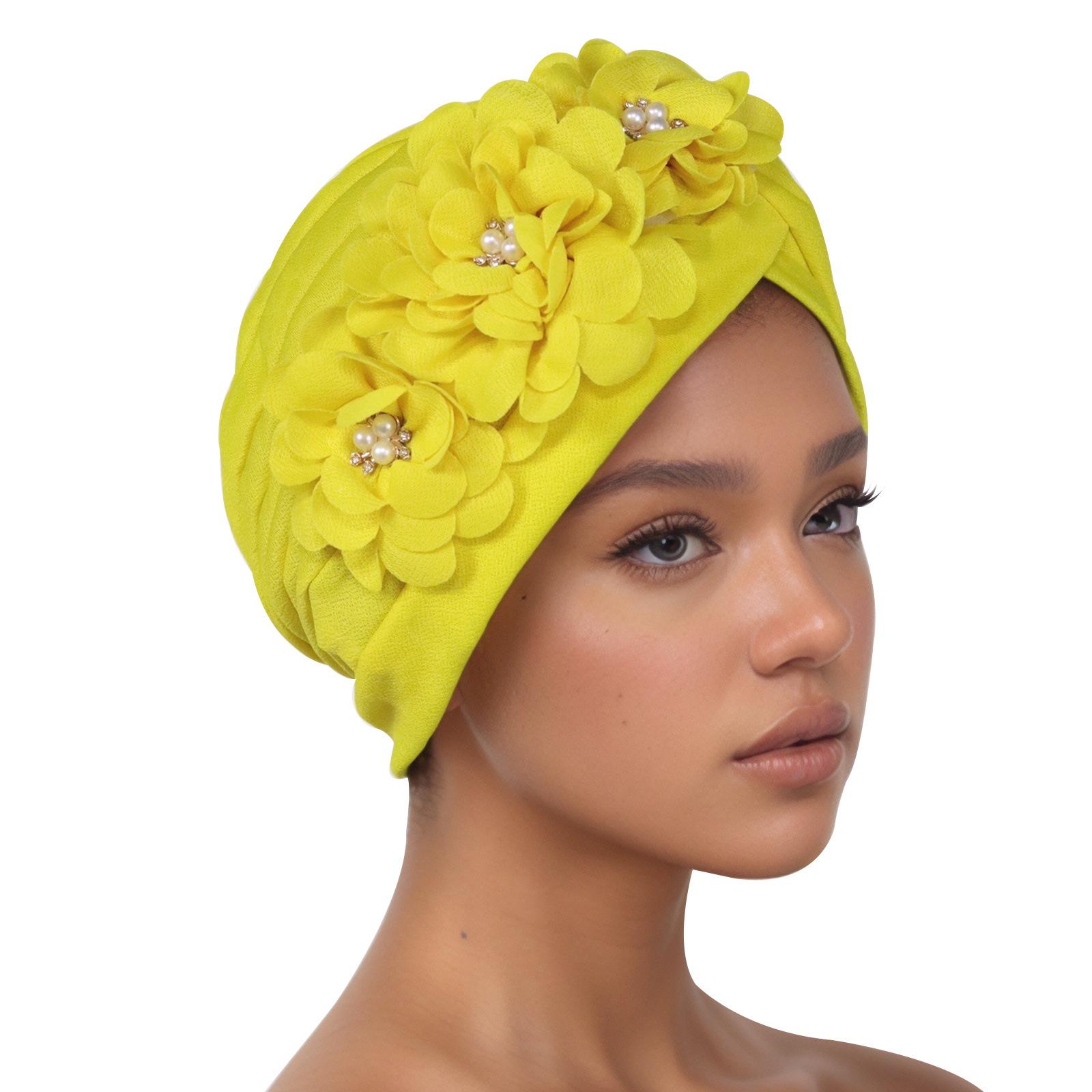 

Африканский традиционный мусульманский пуловер с аппликацией, хиджаб-шапка One Size жёлтый